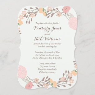 Invitation de mariage Couronne Fleurie Rose Menthe