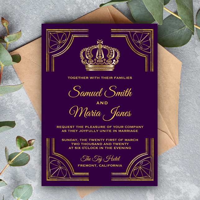 Invitation de mariage couronne ornée or royal pour (Créateur téléchargé)