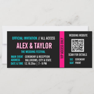 Invitation de mariage Cyberpunk Ticket   Neon VIP