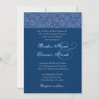 Invitation de Mariage damassé au tourbillon bleu e