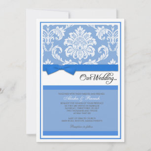 Invitation de mariage damassé dans le bleu