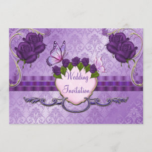 Invitation de mariage damassé de rose de pourpre