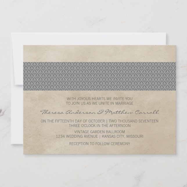 Invitation de Mariage damassé Gray Rustic (Devant)