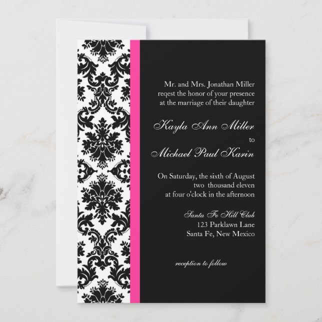 Invitation de Mariage damassé noir et blanc (Devant)