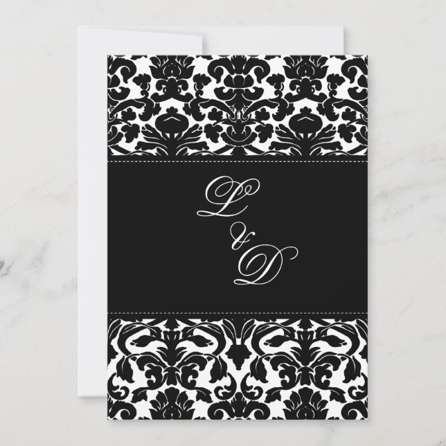 Invitation de Mariage damassé noir et blanc (Devant)