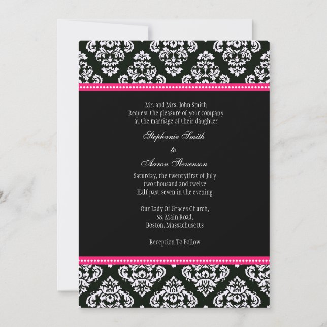 Invitation de Mariage damassé noir et blanc (Devant)