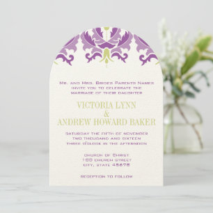 Invitation de Mariage damassé violet et vert