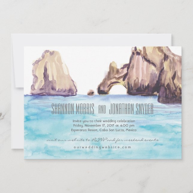 Invitation de mariage d'aquarelle de Cabo Mexique (Devant)