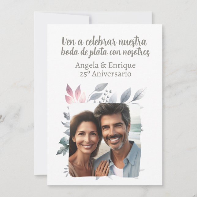 Invitation de mariage de 25 ans d'argent avec phot (Devant)