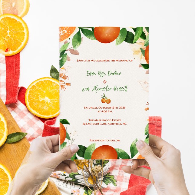 Invitation de Mariage de automne d'agrumes orange  (Rustic Orange Citrus Fall Wedding Invitation)