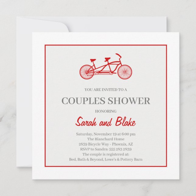 Invitation de mariage de couple à vélo tandem (Devant)