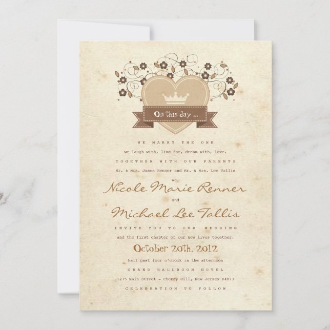 Invitation de mariage de crête de livre de contes (Devant)