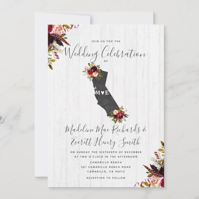 Invitation de mariage de destination de l'État de  (Devant)