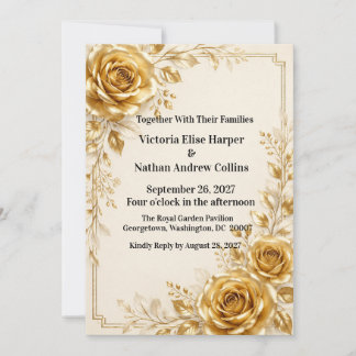 Invitation de mariage de luxe Rose en Or Massif