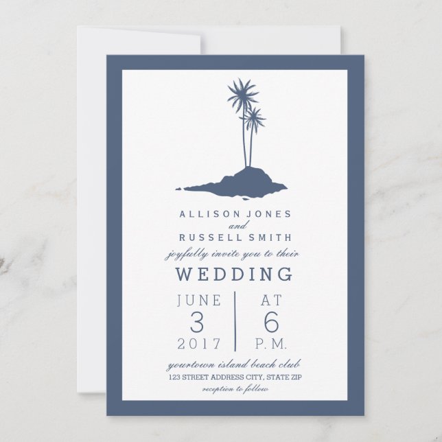 Invitation de mariage de Modern Island Beach - Ble (Devant)
