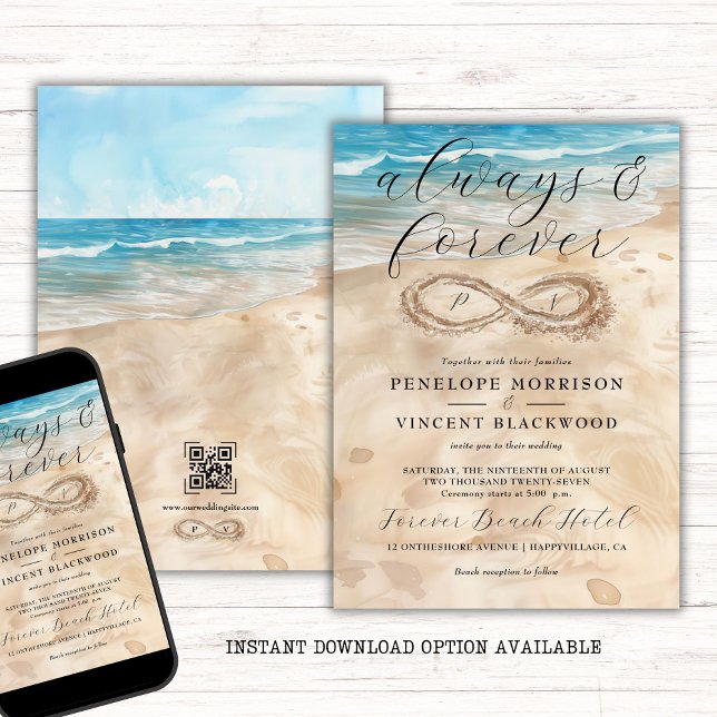 Invitation de mariage de plage Always and Forever (Créateur téléchargé)