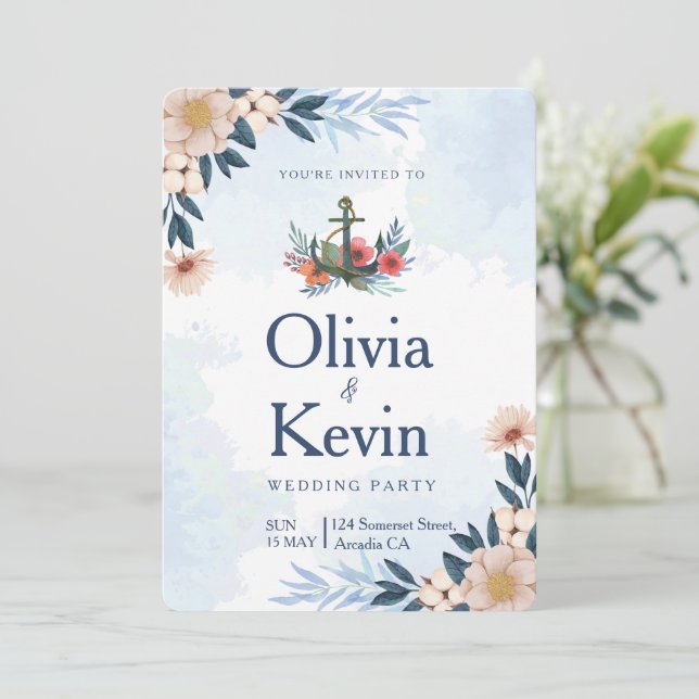 Invitation de mariage de plage moderne, mariage tr (Debout devant)