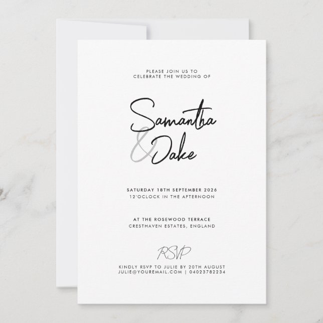Invitation de mariage de script moderne personnali (Devant)