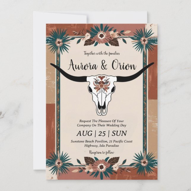 invitation de mariage de wild western boho (Devant)