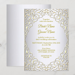 Invitation de mariage décorative élégante argent o