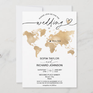 Invitation de mariage Destination Or Carte du Mond