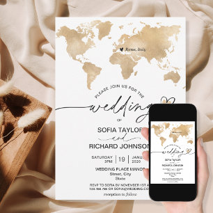 Invitation de mariage Destination Or Carte du Mond