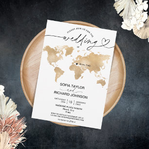 Invitation de mariage Destination Or Carte du Mond