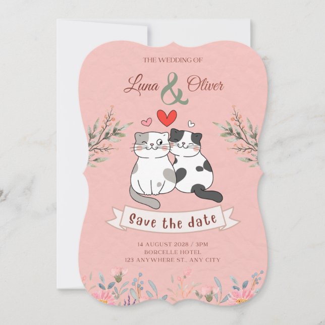 Invitation de mariage drôle de chat  (Devant)