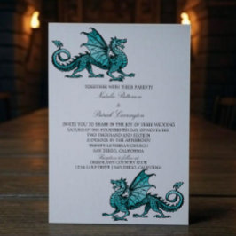 Invitation de mariage du dragon médiéval turquoise