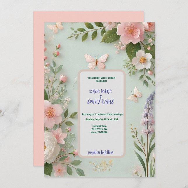 Invitation de mariage du printemps (Devant / Derrière)