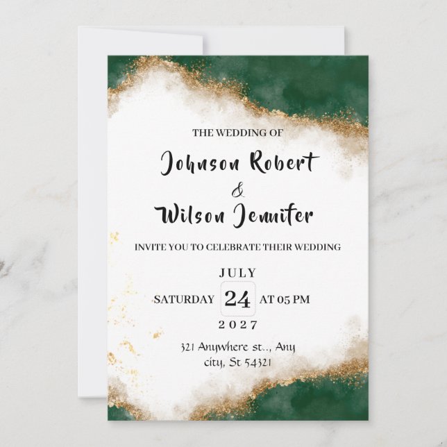 Invitation de mariage écolo et or (Devant)