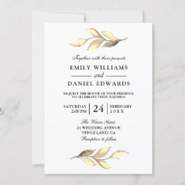 Invitation de mariage élégant de la feuille d'or m