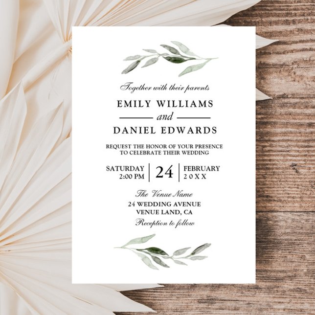 Invitation de mariage élégant de la feuille verte  (Créateur téléchargé)