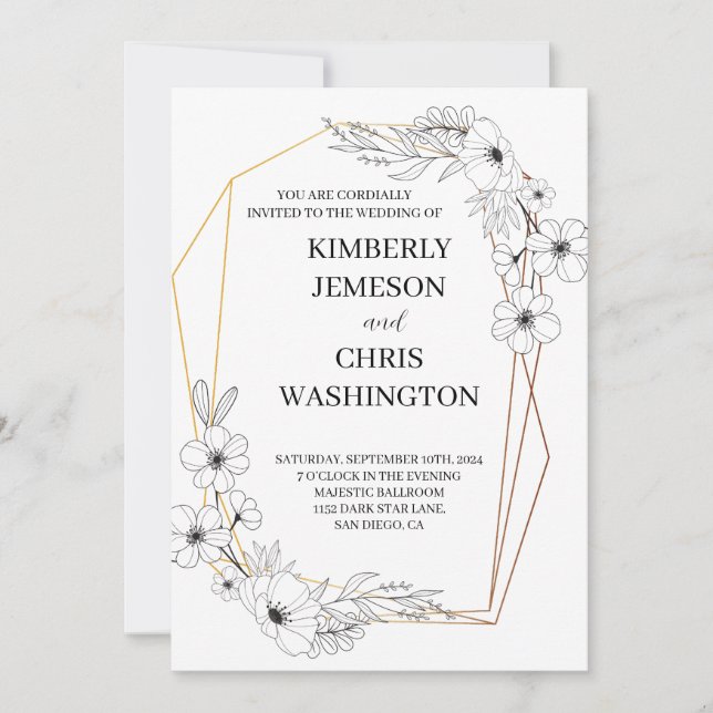 Invitation de mariage élégant moderne avec fleurs (Devant)