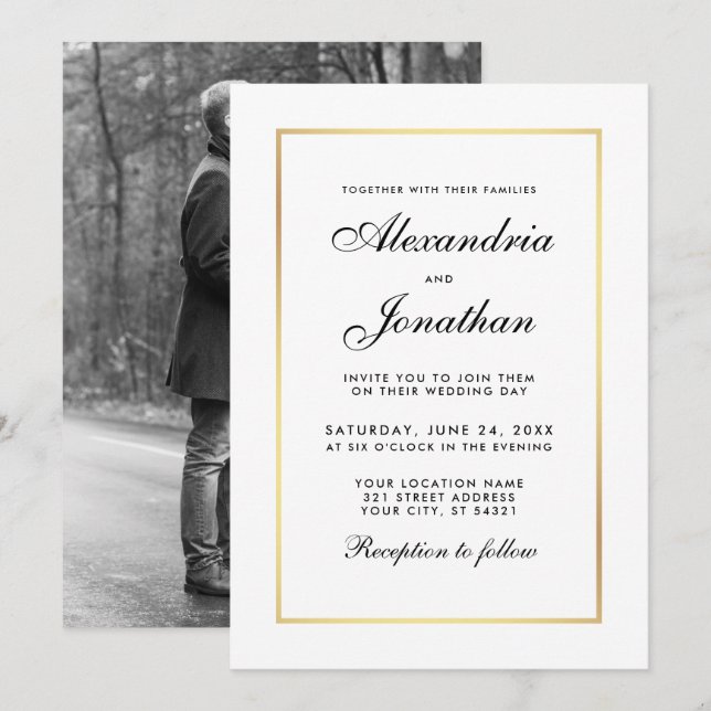 Invitation de mariage élégant moderne - Photo noir (Devant / Derrière)