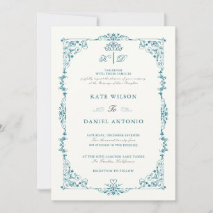 Invitation de mariage élégante à cadre floral turq