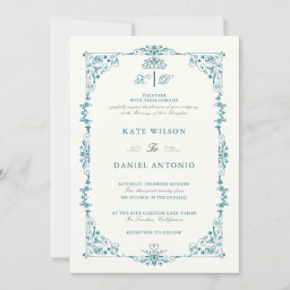 Invitation de mariage élégante à cadre floral turq