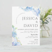 Invitation de mariage élégante à l'hortensia bleu