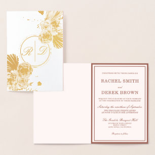 Invitation de mariage élégante à motif floral aqua