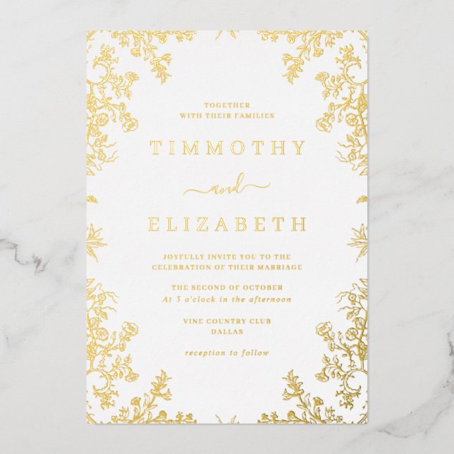 Invitation de mariage élégante à motif floral en o (Recto)