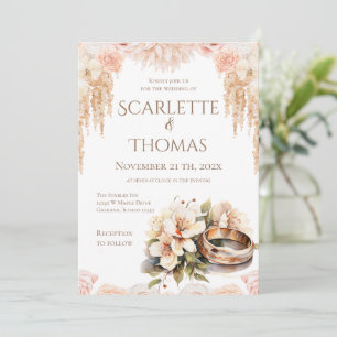 Invitation de mariage élégante aux anneaux floraux