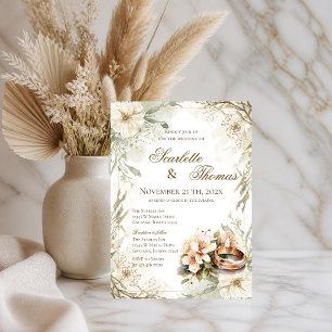 Invitation de mariage élégante avec anneaux florau