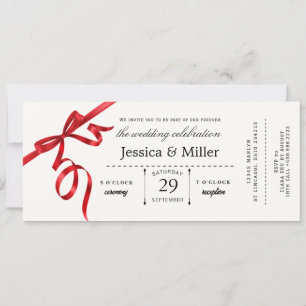 Invitation de mariage élégante avec billet et ruba