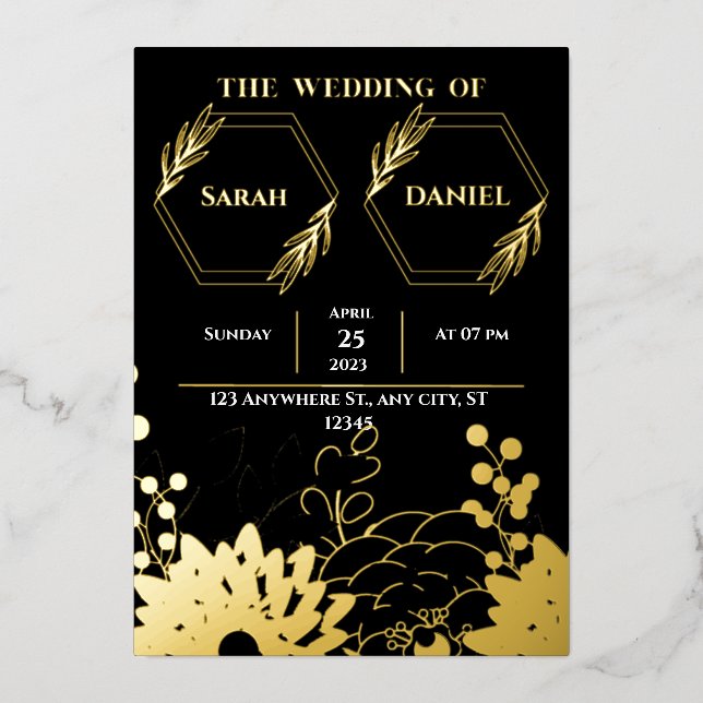 Invitation de mariage élégante avec feuille dorée  (Recto)