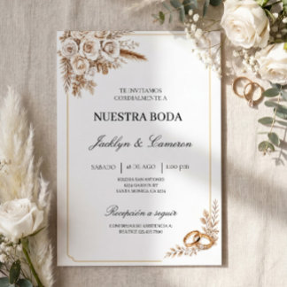 Invitation de Mariage Élégante avec Roses Ivoire