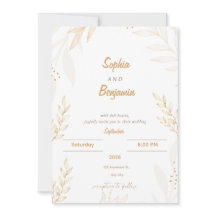 Invitation de mariage élégante blanche beige flora