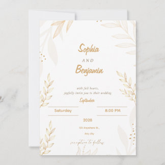Invitation de mariage élégante blanche beige flora