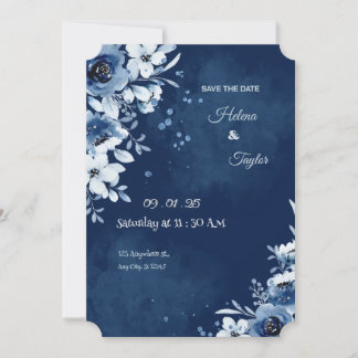 Invitation de mariage élégante bleue pour annoncer