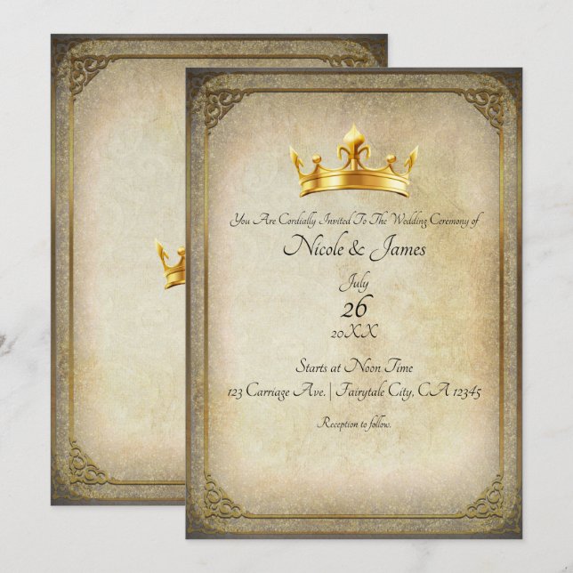 Invitation de mariage élégante Couronne Royale Vin (Devant / Derrière)