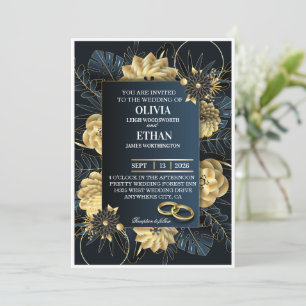 Invitation de mariage élégante en noir et or foncé